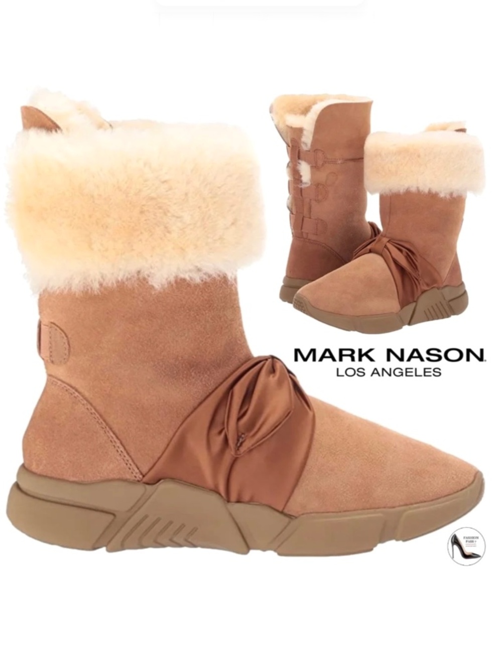 Mark Nason Los Angeles Bliss Genuine Sheep Shearling Fur Chestnut Suede Boot 6.5